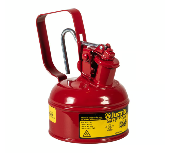 Justrite Type I Steel Safety Can w/Trigger-Handle for Flammables, 1 Pint