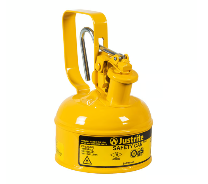 Justrite Type I Steel Safety Can w/Trigger-Handle for Flammables, 1 Pint