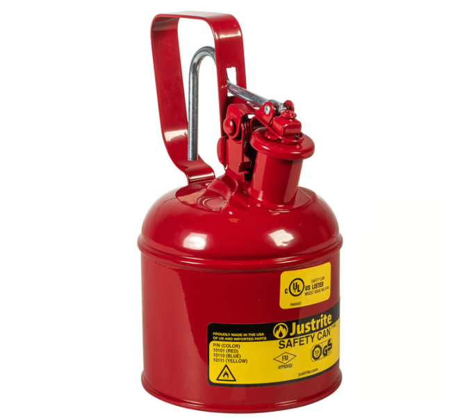Justrite Type I Steel Safety Can w/Trigger-Handle for Flammables, 1 Quart