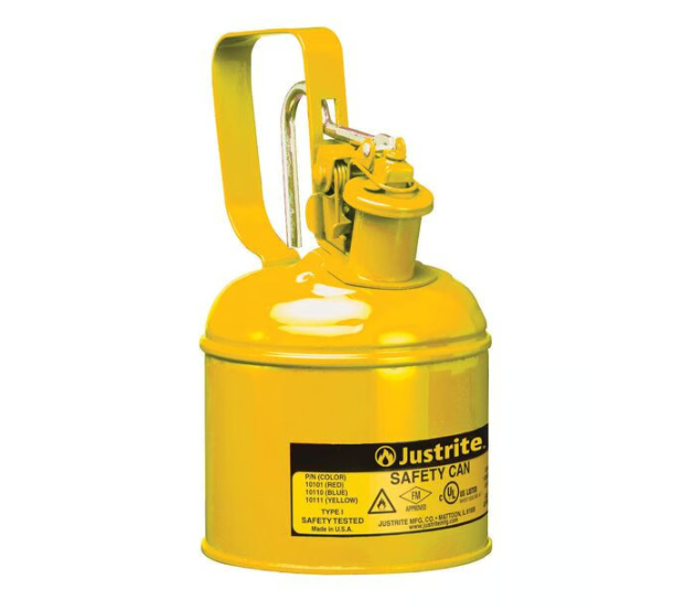 Justrite Type I Steel Safety Can w/Trigger-Handle for Flammables, 1 Quart