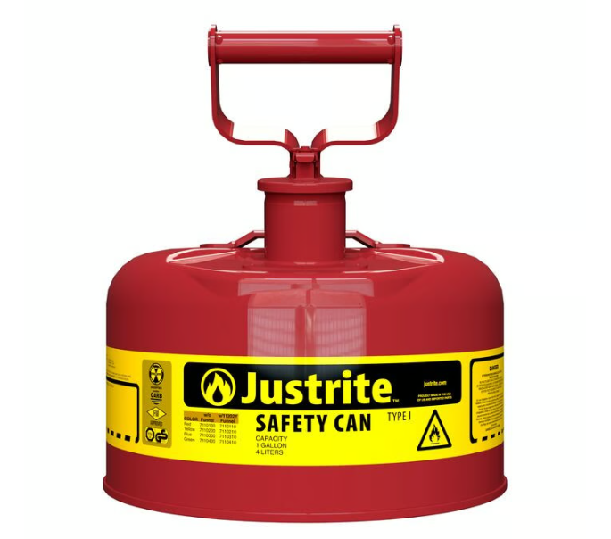 Justrite Type I Steel Safety Can for Flammables, 1 Gallon, Self-Close Lid