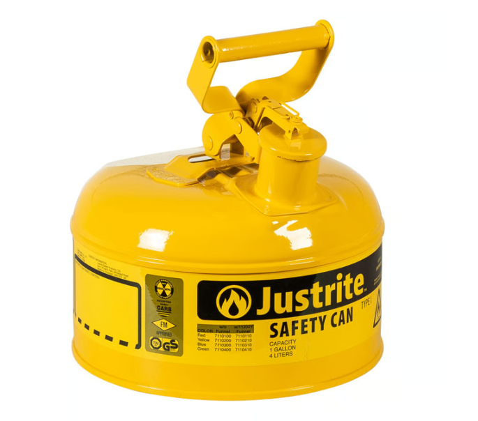 Justrite Type I Steel Safety Can for Flammables, 1 Gallon, Self-Close Lid