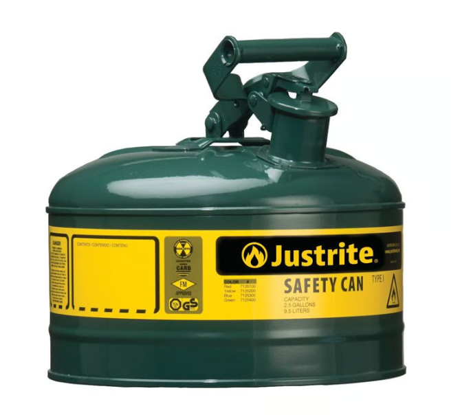 Justrite Type I Steel Safety Can for Flammables, 1 Gallon, Self-Close Lid