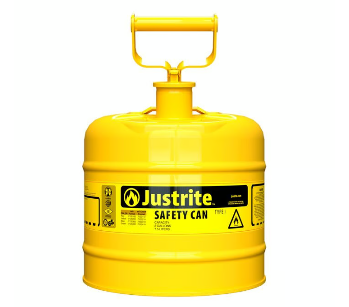 Justrite Type I Steel Safety Can for Flammables, 2 Gallon, Self-Close Lid