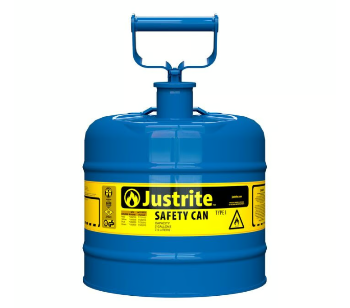 Justrite Type I Steel Safety Can for Flammables, 2 Gallon, Self-Close Lid