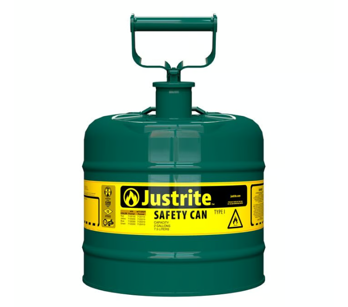 Justrite Type I Steel Safety Can for Flammables, 2 Gallon, Self-Close Lid