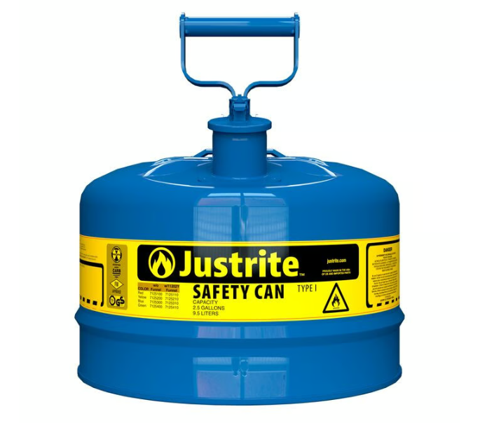 Justrite Type I Steel Safety Can for Flammables, 2½ Gallon, Self-Close Lid