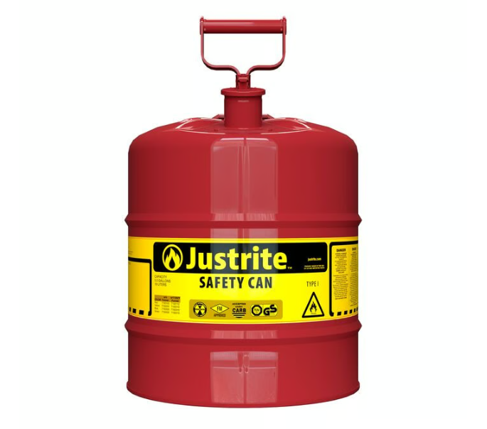 Justrite Type I Steel Safety Can for Flammables, 5 Gallon, Self-Close Lid
