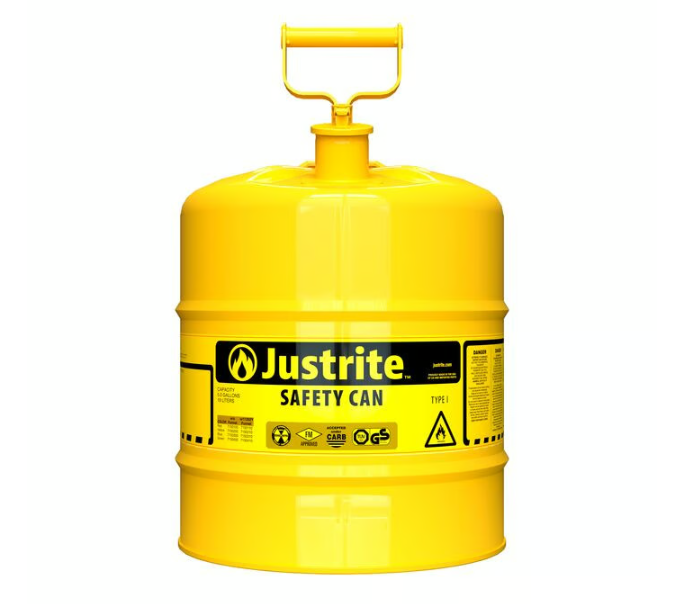 Justrite Type I Steel Safety Can for Flammables, 5 Gallon, Self-Close Lid