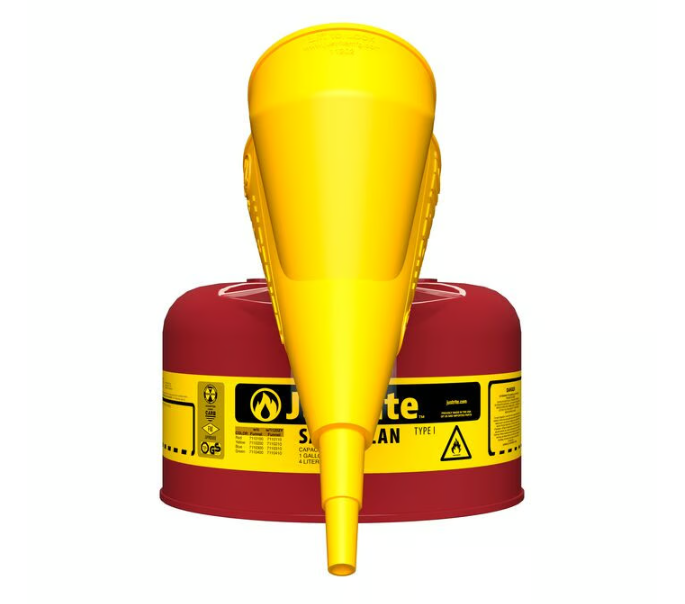Justrite Type I Steel Safety Can for Flammables, w/Funnel 11202Y, 1 Gallon