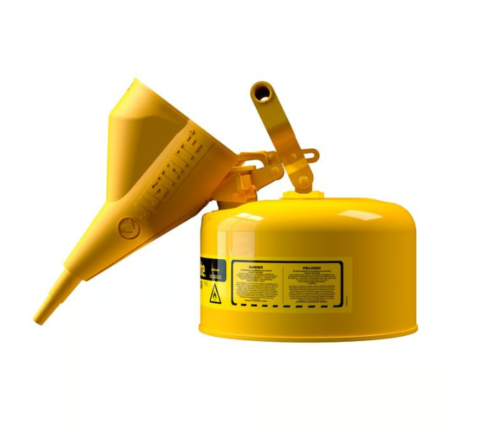 Justrite Type I Steel Safety Can for Flammables, w/Funnel 11202Y, 1 Gallon