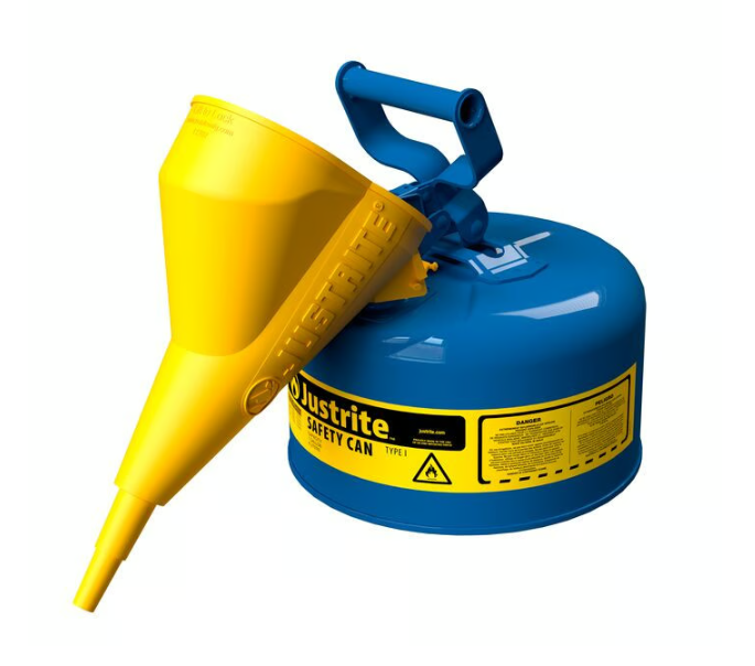 Justrite Type I Steel Safety Can for Flammables, w/Funnel 11202Y, 1 Gallon