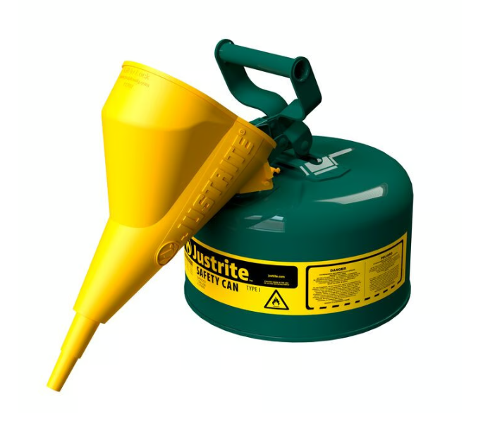 Justrite Type I Steel Safety Can for Flammables, w/Funnel 11202Y, 1 Gallon