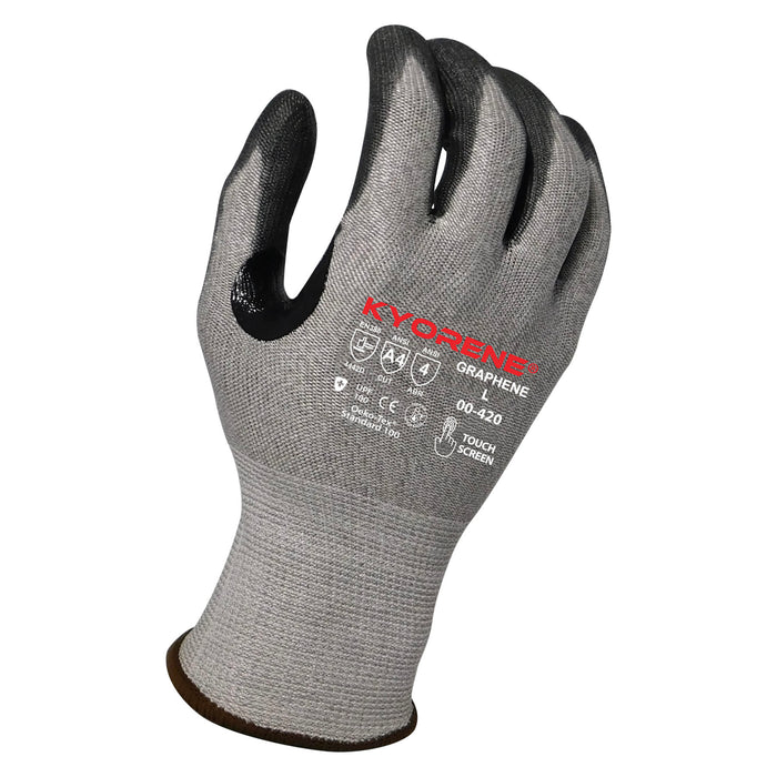 Kyorene® 13g Gray Liner With Black PU Palm Coating & Reinforced Thumb Crotch, ANSI Cut Level A4