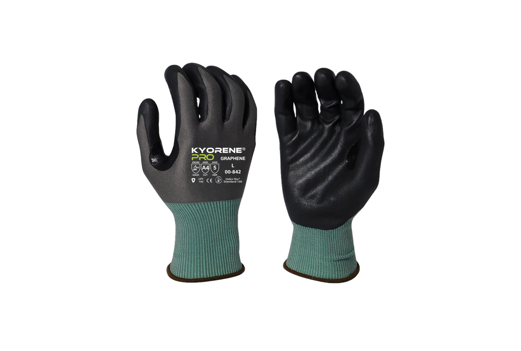 Kyorene® Pro- 18g Kyorene® Pro Graphene Liner with Black HCT Nano-Foam Nitrile Palm Coating, ANSI Cut Level A4