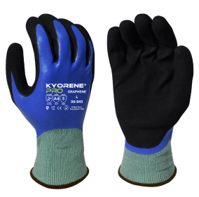 Kyorene® Pro 18g Gray Liner, Full NBR Blue Dip & 2nd Black HCT® Nitrile Palm Coating, ANSI Cut Level A4