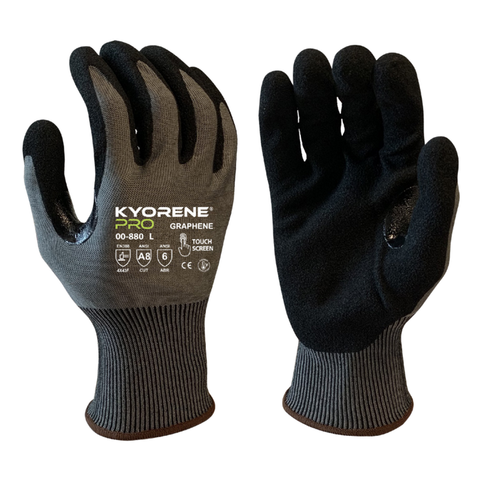 Kyorene Pro® 18g Gray Liner w/Black HCT® Micro Foam Nitrile Palm Coating, Thumbcrotch Reinforcement, Touch Screen, ANSI Cut Level A8