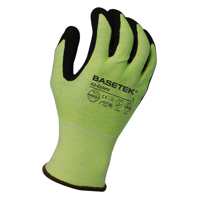 BASETEK® 13g Hi-Vis HDPE Liner w/ Micro Foam Nitrile Palm Coating, ANSI Cut Level A6