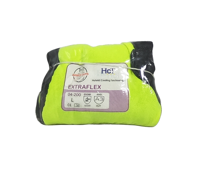 ExtraFlex® 18g ExtraFlex® Cut Resistant Hi-Vis Yellow Engineered Liner w/Black Nitrile, ANSI A2 - Vend Pack