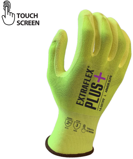 ExtraFlex Plus® 15 Gauge, Hi Vis Nylon Liner, Hi Vis HCT® Micro Foam Nitrile Palm Coating, Touch Screen