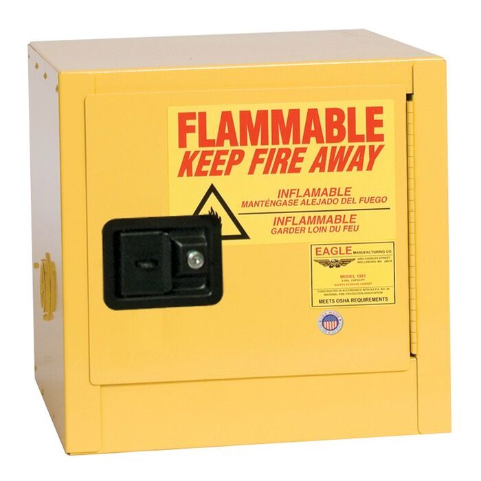 Flammable Cabinet - 2 Gallon, One Door Self-Closing  One Shelf, Yellow