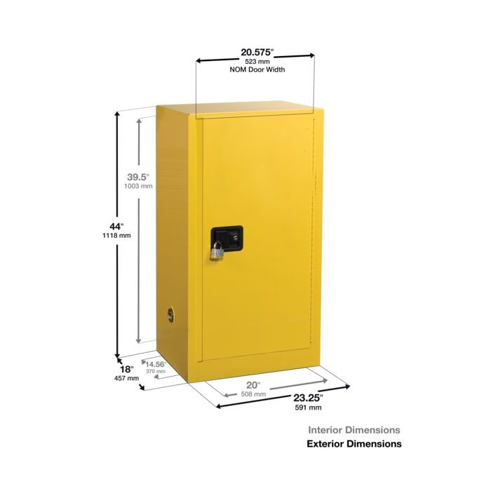 Flammable Cabinet - 16 Gallon, One Door Self-Closing One Shelf, Yellow