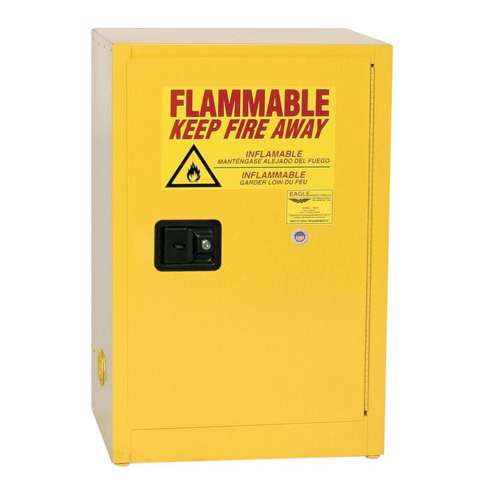 Flammable Cabinet - 12 Gallon, One Door Self-Closing  One Shelf, Yellow