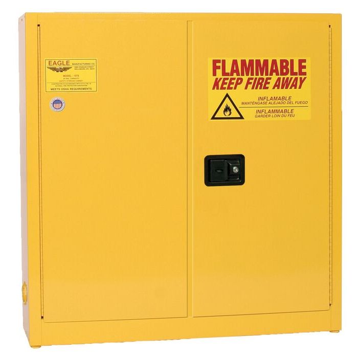 Flammable Cabinet - 24 Gallon, Two Door Self-Closing Three Shelves, Yellow