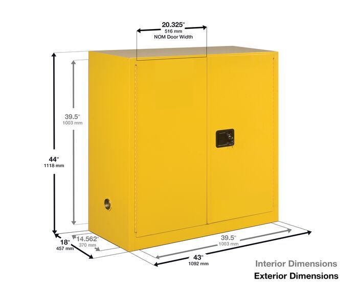 Flammable Cabinet - 30 Gallon, Two Door Self-Closing One Shelf, Yellow