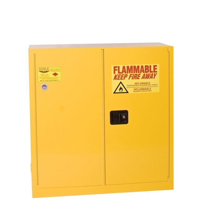 Flammable Cabinet - 30 Gallon, Two Door Self-Closing One Shelf, Yellow