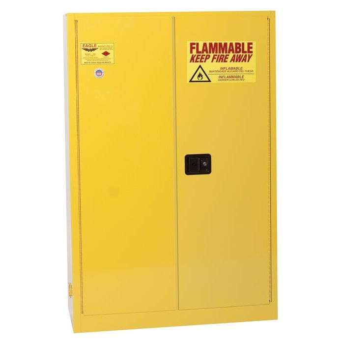 Flammable Cabinet - 45 Gallon, Two Door Self-Closing Two Shelves, Yellow