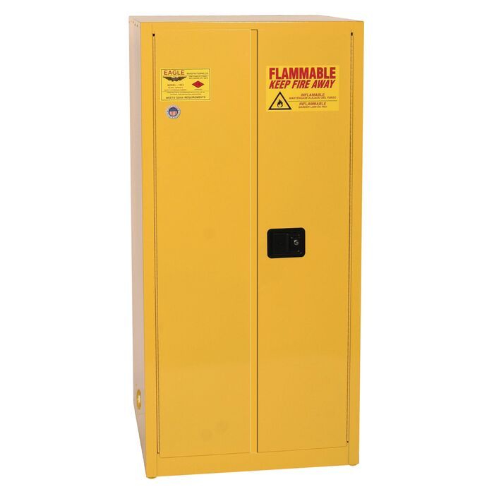 Flammable Cabinet - 60 Gallon, Two Door Self-Closing Two Shelves, Yellow