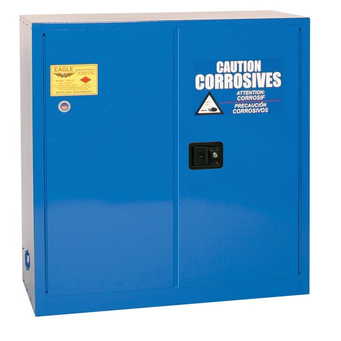 Acid & Corrosive Metal Safety Cabinet - 30 Gallon, 1 Shelf, 2 Self Close Doors, Blue