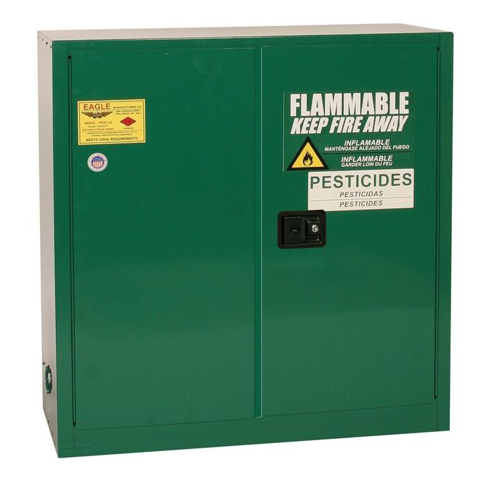 Pesticide Safety Cabinets - 30 Gallon, 1 Shelf, 2 Self Close Doors, Green