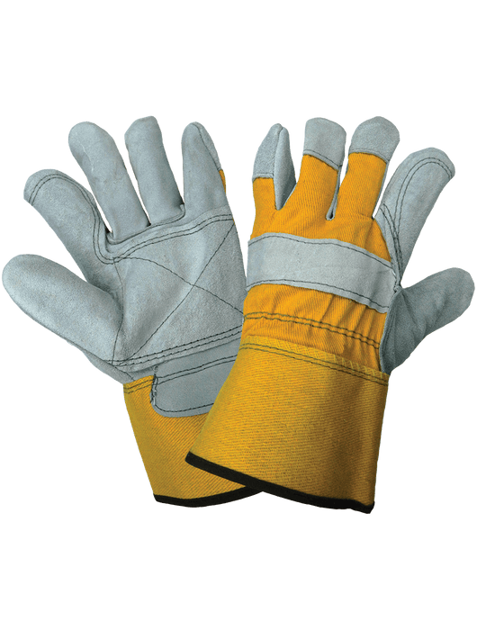 Premium Gray Cowhide Leather, Double Palm, Double-Layer Duck Safety Cuff Glove