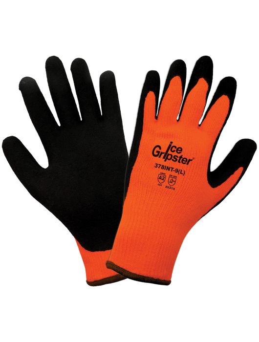 Ice Gripster®- Water Repellent Heavy Napped Acrylic Shell, Palm Dipped Black Foam Latex, Hi-Vis Orange, ANSI Cut Level A2