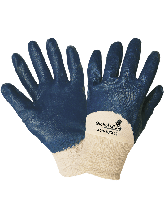 Blue ¾ Dipped Solid Nitrile on 2-Piece Interlock Liner, Knit Wrist