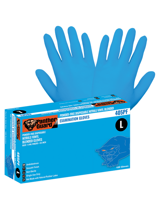 Panther-Guard® Medical-Grade, 5 mil Blue Nitrile/Vinyl Blended, Powder-Free, Smooth Finish, 9½", Comply w/FDA Regulations for Food Contact