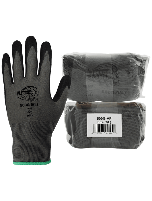 Tsunami Grip® Light - Black Single Dip Mach Finish Nitrile, 13-Gauge Gray Nylon Shell, Vend Pack