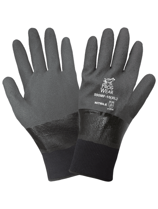 FrogWear® - Gray ¾ Dip Mach Finish Nitrile, Fully Dipped Nitrile, Seamless Liner, Knit Wrist, Water Proof, 11"