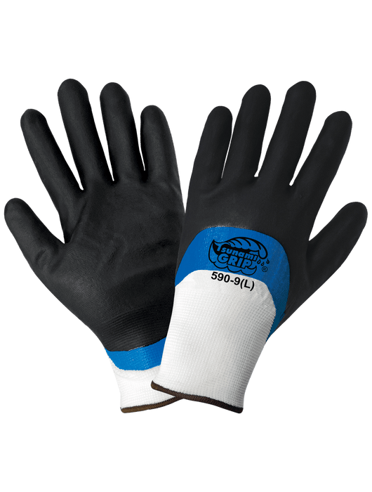 Tsunami Grip®-¾ Dipped Black Foam Nitrile, Fully Dipped Blue Nitrile, 15 Gauge Polyester Shell