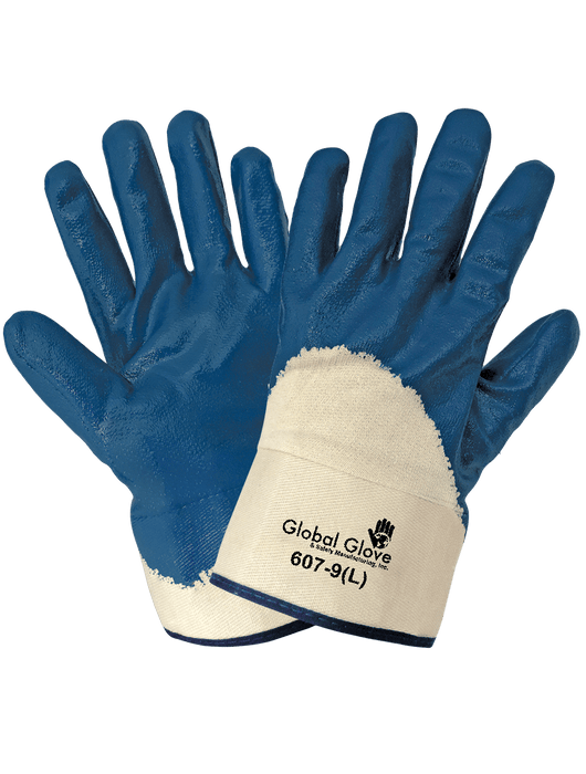 Blue 3/4 Dipped Solid Nitrile, Two Piece Jersey Liner, Safety Cuff