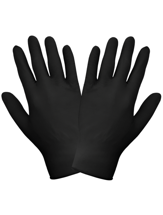 Disposable Glove, 5 mil Black Nitrile Powder-Free, Textured Finish, Ambidextrous, Industrial Grade, 9", Rolled/Beaded Cuff