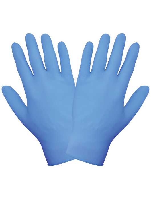 Dispsoable Glove, 3½ mil Blue Nitrile, Powder-Free, Textured Finish, Ambidextrous, Industrial Grade, 9", Rolled/Beaded Cuff