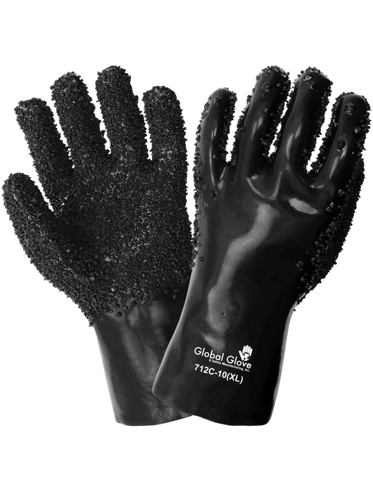 Premium PVC Chemical Handling Supported Glove on Jersey Liner, Black PVC Chips Finish Grip, 12" Gauntlet Cuff