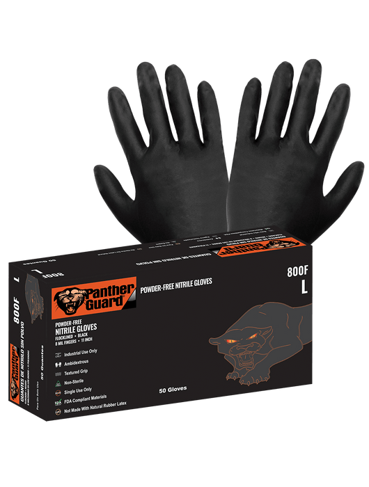 Panther-Guard® Disposable Glove 8 mil Black Flocklined Nitrile, Textured Grip, 11"