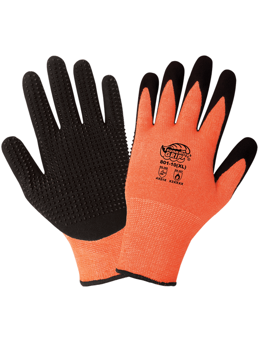 Tsunami Grip® - Mach Finish Nitrile, Nitrile Gots, 13-Gauge Hi-Vis Orange Thermal Protecting Acrylic Shell, EN 407 Level 1 Heat Contact