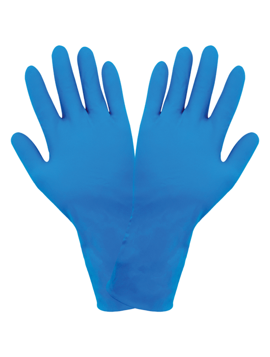 Disposable Glove, 8 mil. Blue Powder-Free Nitrile, 11", Rolled/Beaded Cuff