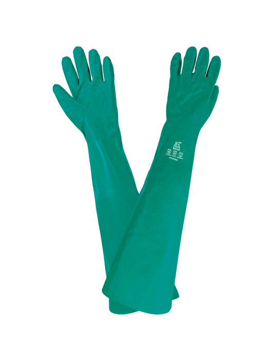 FrogWear® Extra-Long Green Nitrile Supported Nitrile, Rough Sandpaper Grip, 24"