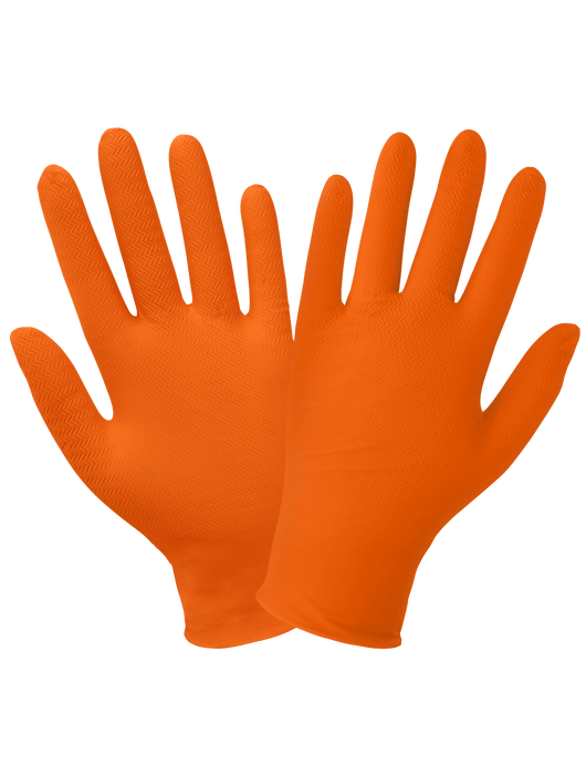 Panther-Guard® Disposable Gloves, 7 mil Orange Nitrile, Powder-Free, Tractor Tread Pattern, 9½"